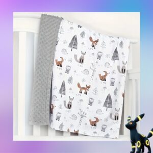 Minky Woodland Grey Fox Toddler Blanket