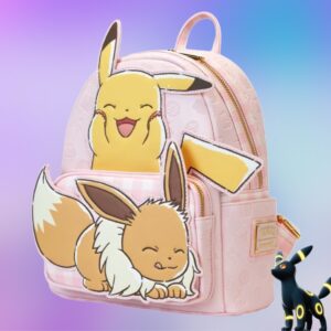 LOUNGEFLY Pokemon Cafe Pikachu & Eevee 10" Faux Leather Mini Backpack